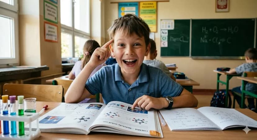 Uczeń z radością po zdanym egzaminie